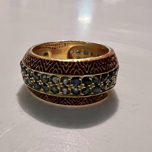 Purchased in Rome Italy. Sapphire and red enamel ring.